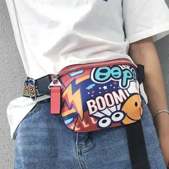 Graffiti Print Wide Shoulder Strap Shoulder Bag Fanny Pack Belt Bag. NWOT - Picture 1 of 14